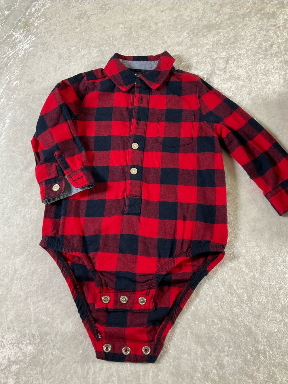 OshKosh B'gosh Red and Black Plaid Button-Front One-Piece Flannel Bodysuit